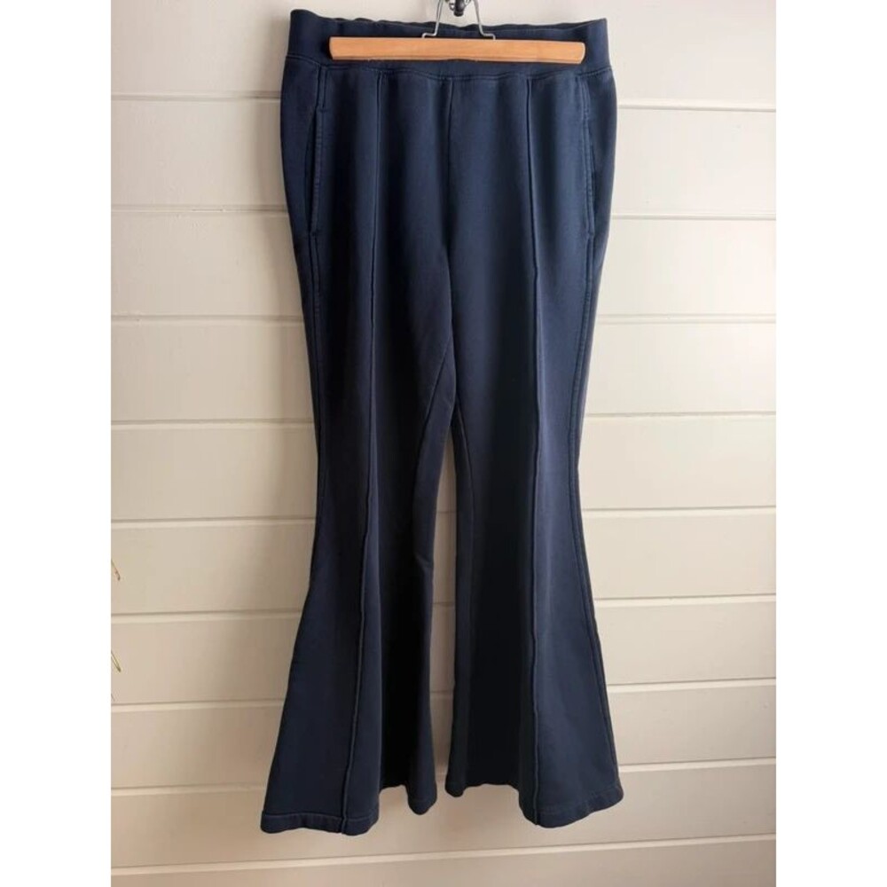 Rebecca Taylor Women's Size S Pintuck Flared Sweatpants Wide Leg Navy Blue
